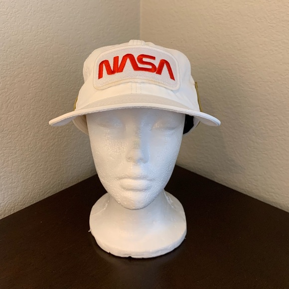 NASA Hat Mens One Size White Buzz Aldrin Snapback Adjustable USA Flag - Picture 1 of 8